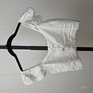 Aerie White Textured Blouse with Lace Details